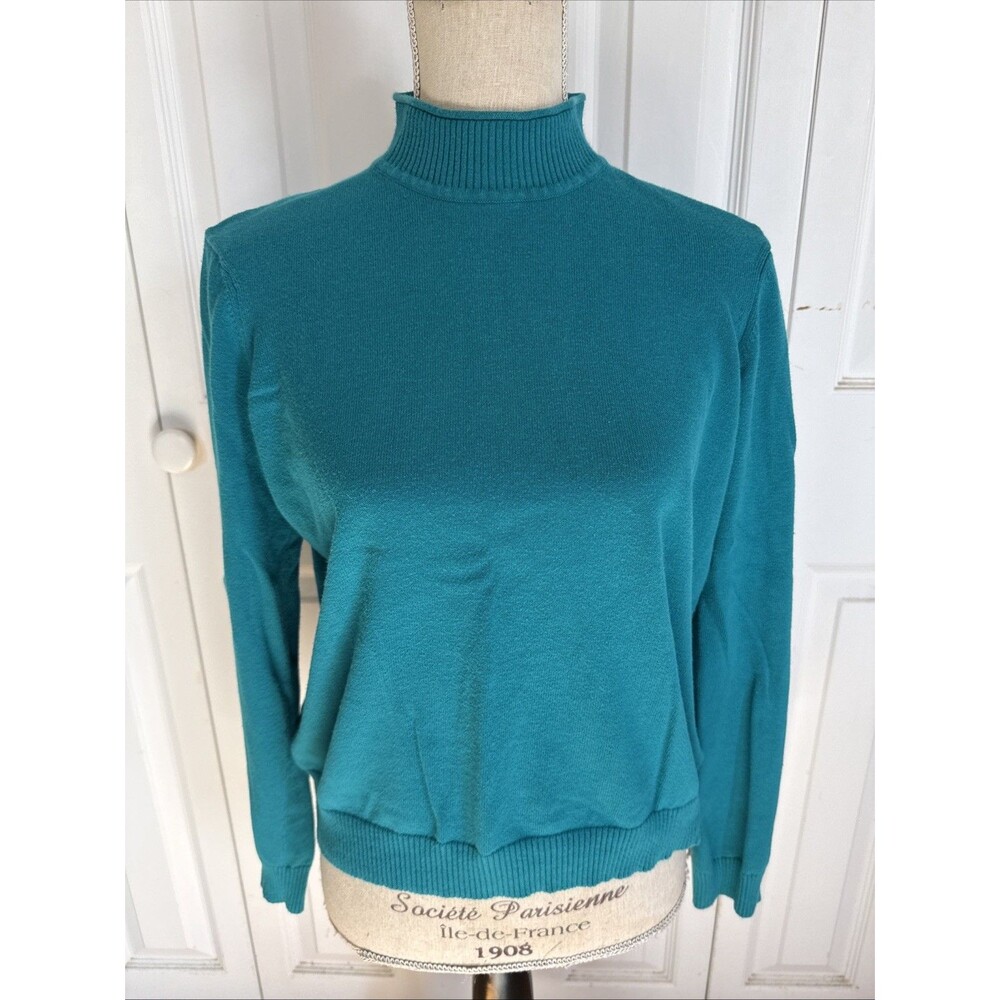 VINTAGE AQUA MOCK Evan Picone Women’s Size L Longsleeve 100% Cotton Sweater